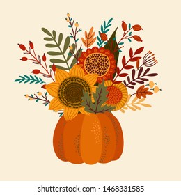 Cute illustration with autumn bouquet. Vector template for card, poster, flyer, cover and other use.