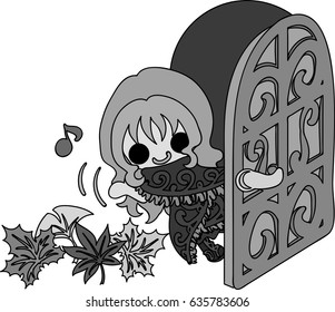 The cute illustration of autumn and girl -Open the door-