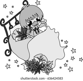 The cute illustration of autumn and girl -Sleeping-