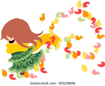 The cute illustration of autumn and girl -Autumn wind-