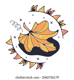 Cute illustration with autumn leaf. Isolated on a white background. Vector doodle illustrations.