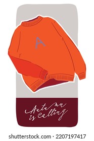 Cute illustration with autumn and winter cozy elements. Isolated on white background. Motivational typography of holidays hygge quotes. Scandinavian danish style. Vector