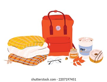 Cute illustration with autumn and winter cozy elements. Isolated on white background.