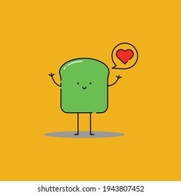 Cute Illustration of avocado toast with love icon. modern simple food vector icon, flat graphic symbol in trendy flat design style, children wallpaper cartoon set.