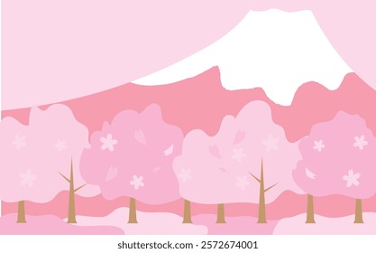 
Cute illustration background material of Mt. Fuji in spring with cherry blossoms blooming