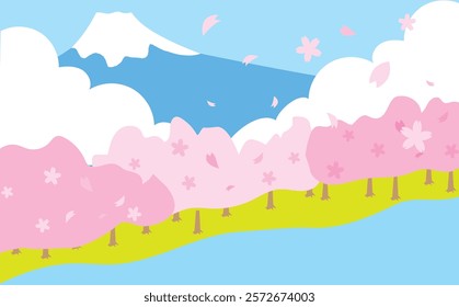 
Cute illustration background material of Mt. Fuji in spring with cherry blossoms blooming