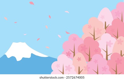 
Cute illustration background material of Mt. Fuji in spring with cherry blossoms blooming