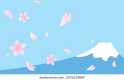 
Cute illustration background material of Mt. Fuji in spring with cherry blossoms blooming