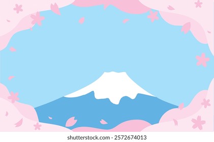 
Cute illustration background material of Mt. Fuji in spring with cherry blossoms blooming