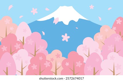 
Cute illustration background material of Mt. Fuji in spring with cherry blossoms blooming