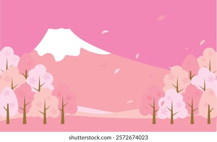 
Cute illustration background material of Mt. Fuji in spring with cherry blossoms blooming