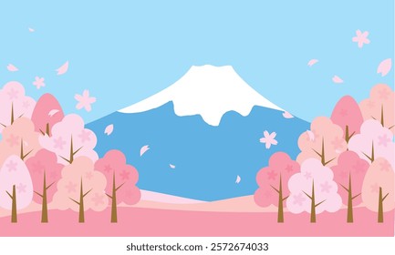 
Cute illustration background material of Mt. Fuji in spring with cherry blossoms blooming