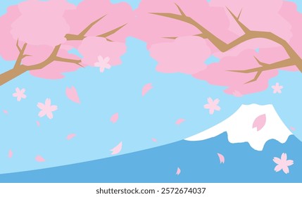 
Cute illustration background material of Mt. Fuji in spring with cherry blossoms blooming