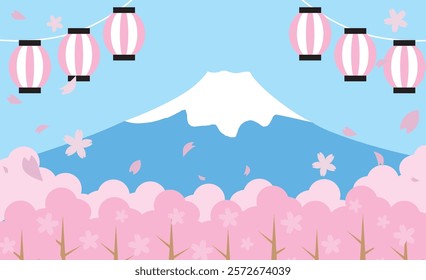 
Cute illustration background material of Mt. Fuji in spring with cherry blossoms blooming