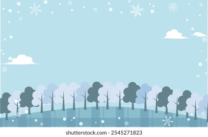 Cute illustration background material of winter snowy forest