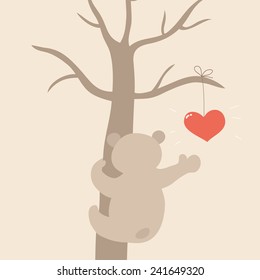 Cute illustration with bear on the tree. Can be used for Valentines postcard, celebration postcard, invitation, scrapbooking.