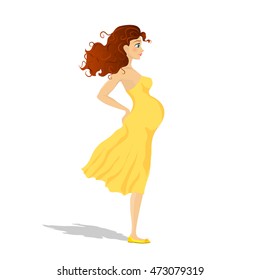 Cute illustration of a beautiful young pregnant woman. Vector
