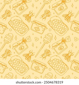 cute illustration of bees and honey. hand drawn vector background with honey