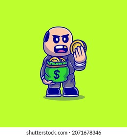 cute illustration of big boss who is corrupt and eats coin, suitable for anti-corruption day t-shirts or mascot designs