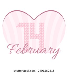 Cute illustration with big pink heart. Illustration for February 14th, Valentine's Day. Pearly numbers. Isolated on a white background.