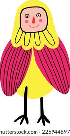 Cute illustration of a bird in a children's doodle style