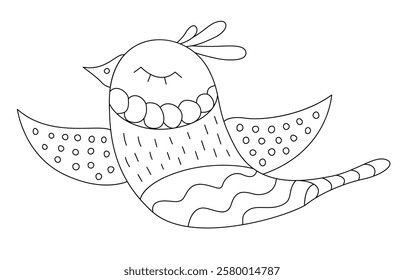 A cute illustration of a bird with closed eyes, perfect for coloring book pages