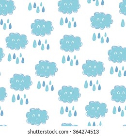 Cute illustration with blue clouds.