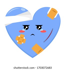 Cute Illustration of Blue Love Character with Bad Condition On White Background