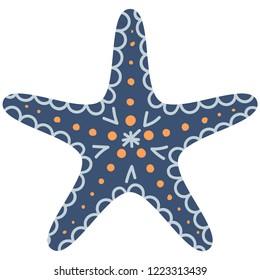 Cute illustration of blue starfish for nursery decor, prints and posters, doodle style illustration. Vector