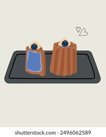 Cute Illustration with Blueberry Canele Taste.This Is a Small French Pastry