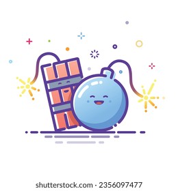 Ilustración de una bomba y dinamita con espoletas iluminadas. Ilustración de esquema en estilo MBE