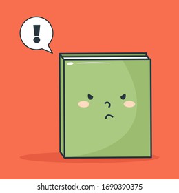 Cute Illustration of A Book Get Angry in Cartoon Style on Red Background