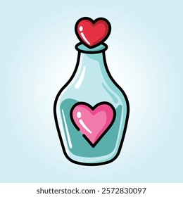 A cute illustration of a bottle containing hearts, perfect for Valentine's Day.