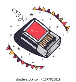 Cute illustration with a box of matches. Isolated on a white background. Vector doodle illustrations.