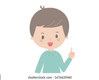 It is a cute illustration of a boy explaining with a smile.