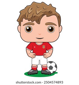 Cute illustration of a boy football soccer player in a red and white uniform