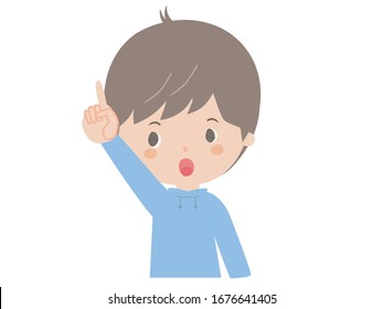 It is a cute illustration of a boy pointing up.