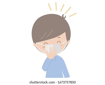 It is a cute illustration of a boy smiling wearing a mask.
