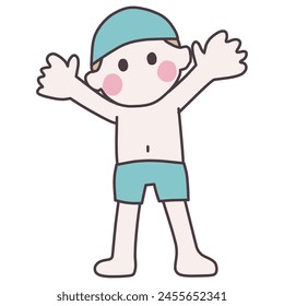 Cute illustration of a boy in a swimsuit simply deformed.