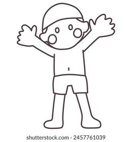 Cute illustration of a boy in a swimsuit simply deformed.