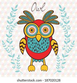 Cute illustration of bright owl character