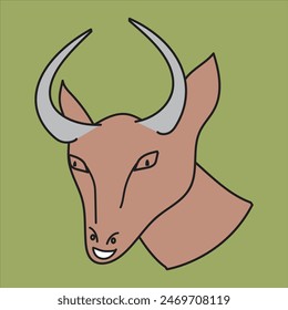 Cute illustration of a brown goat  with a smiling face with ashy horns