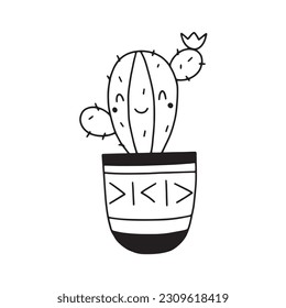 Cute illustration of a cactus in a pot. Vector illustration in doodle style on a white background for your design