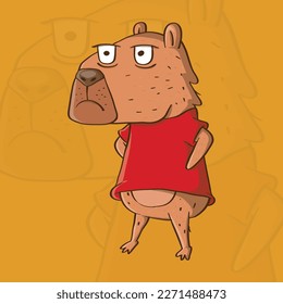 Cute Illustration of Capybara with disappointed hand gesture meme. Capybara illustration mascot.