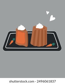 Cute Illustration with Carrot Canele Taste.This Is a Small French Pastry