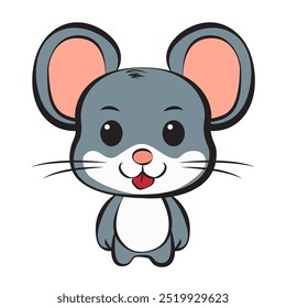 Cute illustration of a cartoon mouse with big ears, a happy expression, and a small tail. Ideal for children’s books, educational materials, or character design.