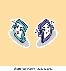 Cute illustration cartoon smartphone phone internet chat online web sticker icon mascot logo