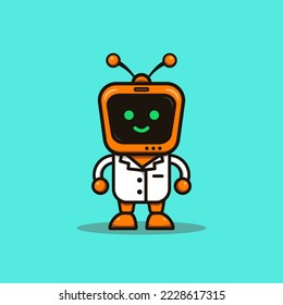 Ilustración corta caricatura televisión amarilla robot robot ciencia personaje web pegatina icono mascota logo