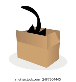 Linda ilustración de un gato en una caja de cartón