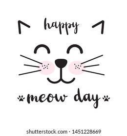  Cute illustration with cat face. Happy meow day